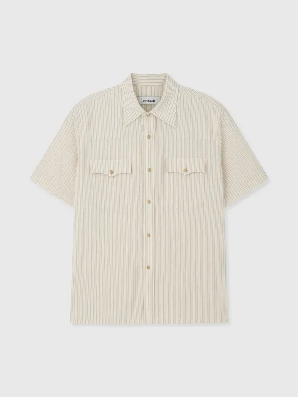 STRIPED COTTON WESTERN SHIRT_ ECRU