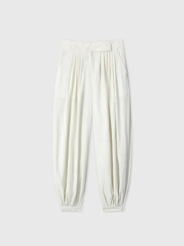 (W) PLEATED VOLUMINOUS PANTS_ OFF WHITE