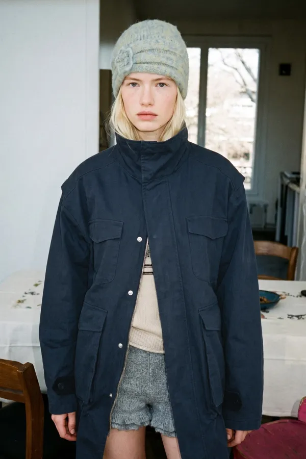 Color Block Washed Work Jacket (Dusty Blue)