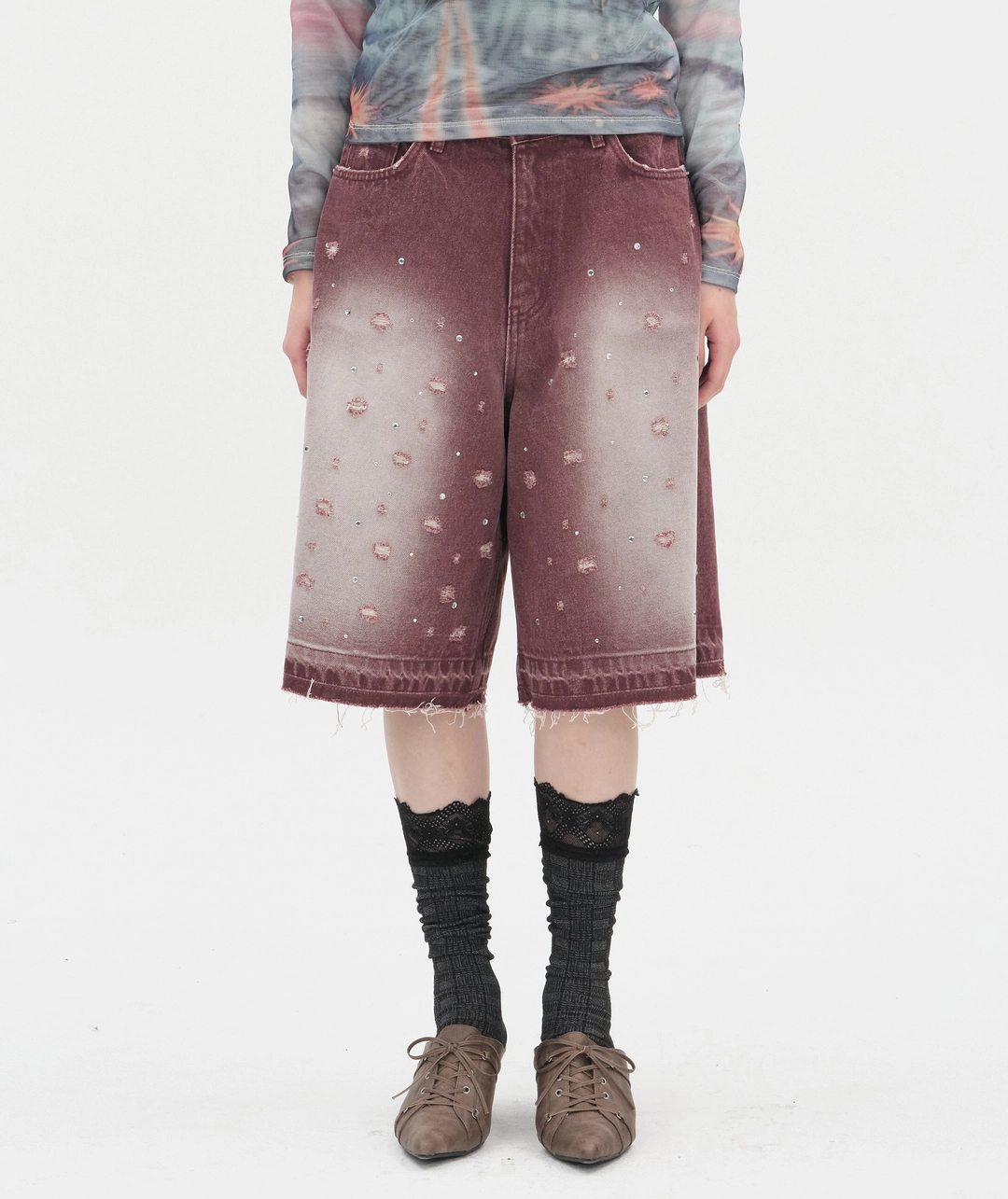 타입서비스 Damaged Stone Bermuda Shorts [Wine] 상품 이미지 2