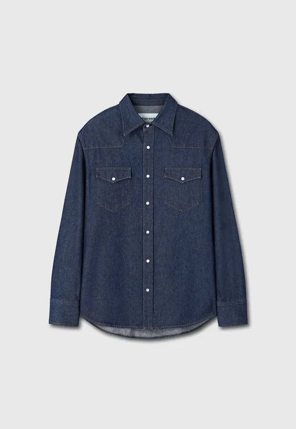 Rinsed Denim Western Shirt_ Indigo