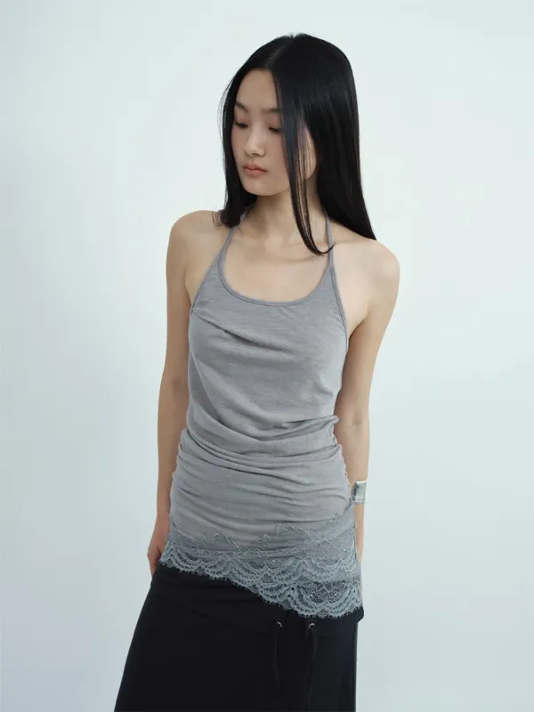 Lace Halter Sleeveless Top [Gray]