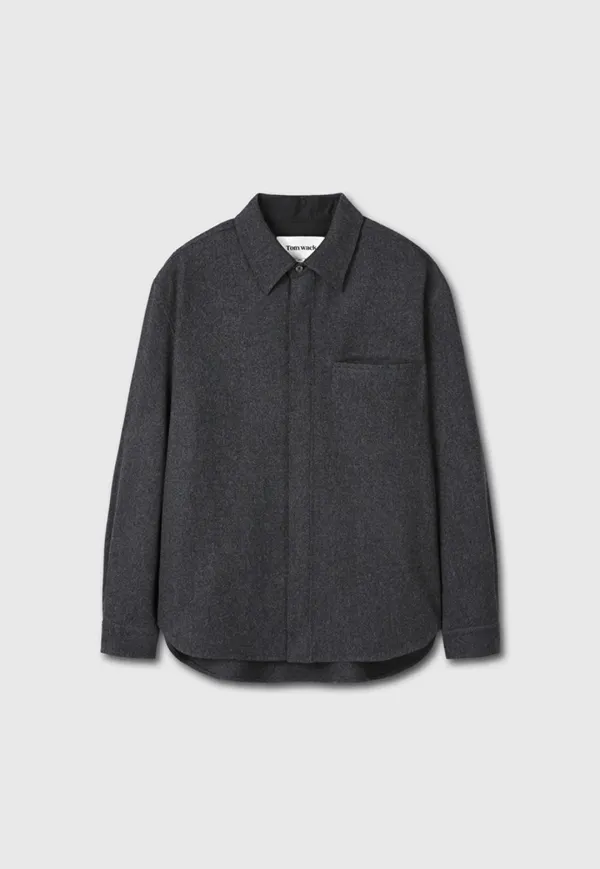 Virgin Wool Hidden Placket Shirt_ Grey