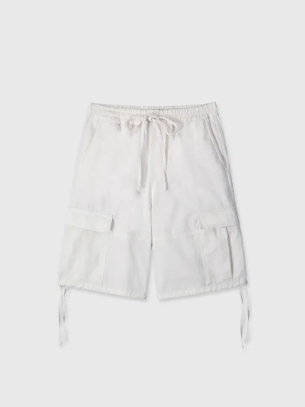 (W) GARMENT-WASHED CARGO SHORTS_ OFF WHITE