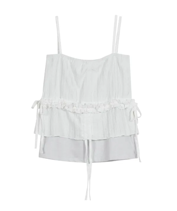 Layered Shirring Strap Top [White]