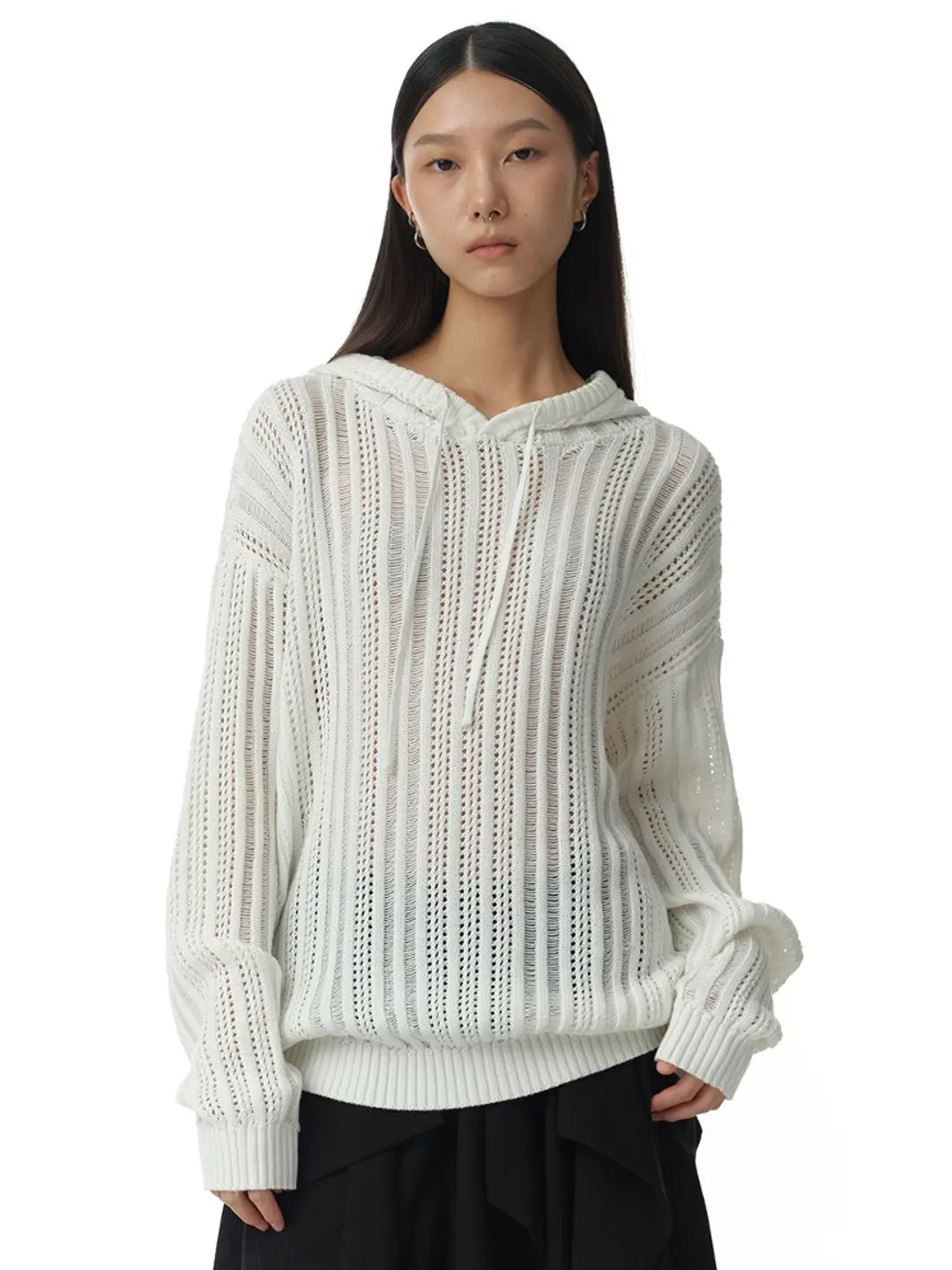 밀로 우먼 Pointelle Knit Hoodie [White] 상품 이미지 1