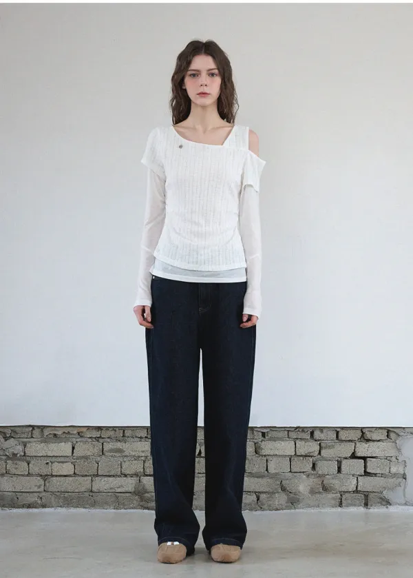  [44-120]  Ellie One Shoulder Tee  엘리 원 숄더 티 (봄-여름-가을-데일리룩-유니크룩-페미닌룩-데이트룩-출근룩-행사룩-다이마루-원숄더-슬림핏-레이어드-빅사이즈-자체제작) 