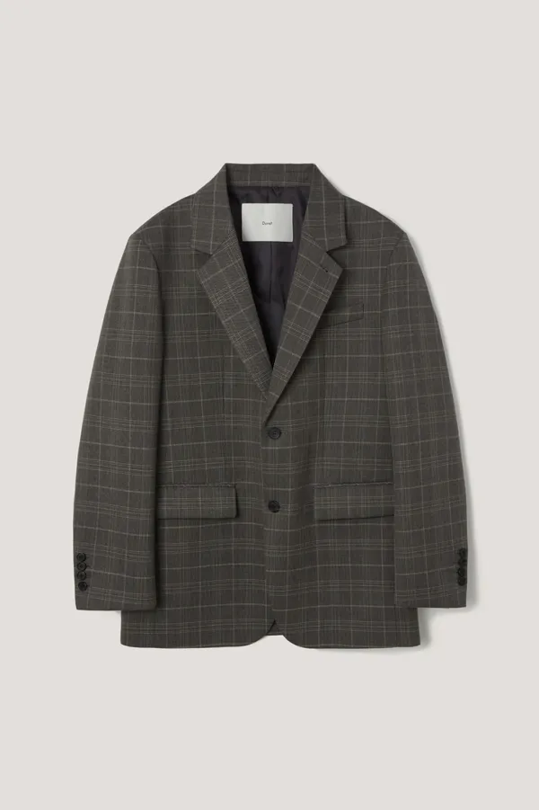 UNISEX 2 BUTTON WOOL BLAZER GREY CHECK_UDJA6A102G2