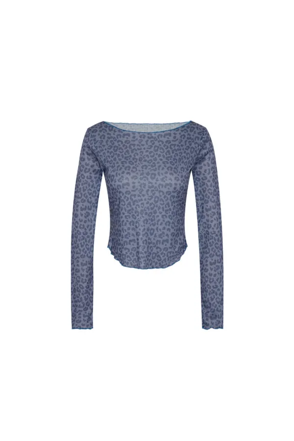 LEOPARD POINTELLE LONG SLEEVE TOP (BLUE)