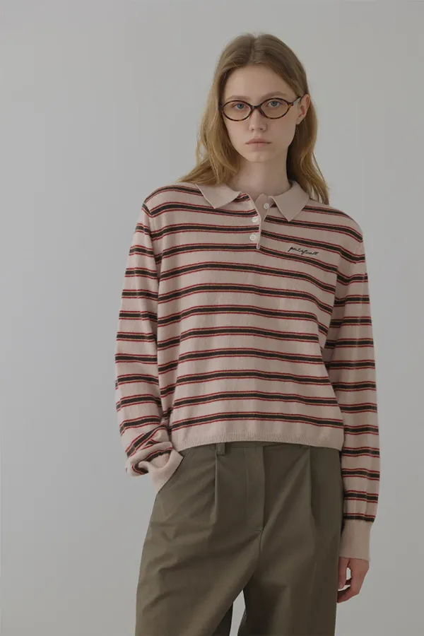 jeanne stripe collar knit_pink