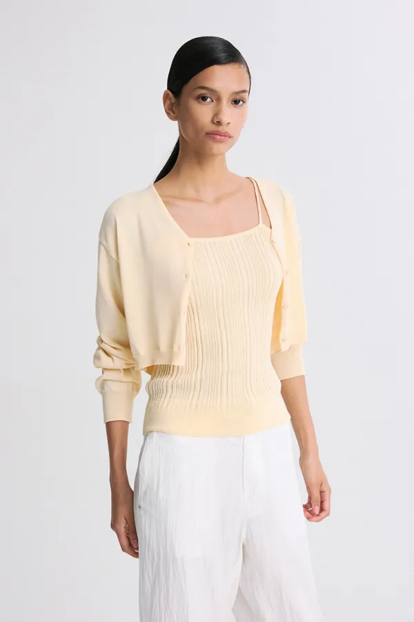 V-NECK CROPPED KNIT CARDIGAN VANILLA