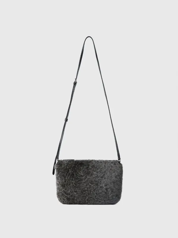 (W) LAMB SHEARLING LEATHER SMALL BAG_ ASH GREY