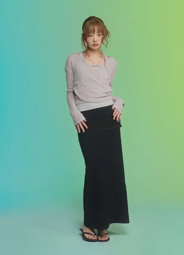 DEWY LONG SKIRT / BLACK