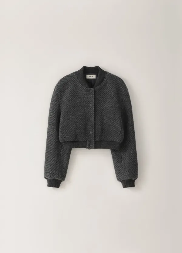 [Limited] Crop Ribbed Blouson - Charcoal