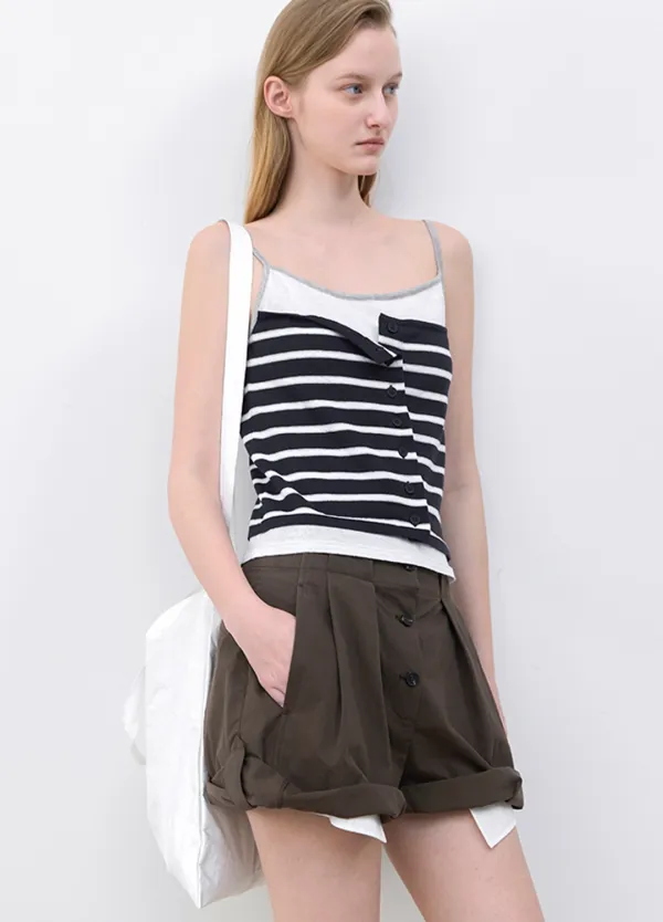 (T-7260)STRIPE BUISTIER BUILT-IN KNIT TANK TOP