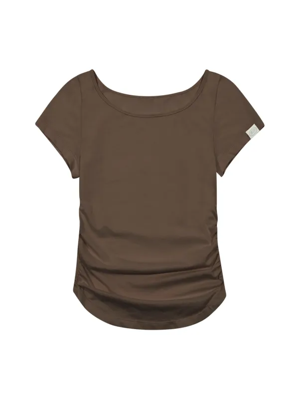 BOAT SHIRRING T-SHIRT (BROWN)