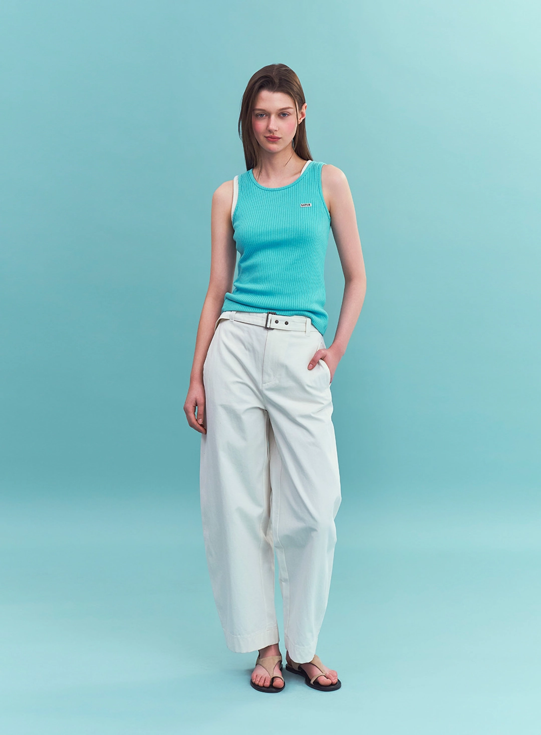 세터 (W) Logo Ribbed Sleeveless - Blue 상품 이미지 3