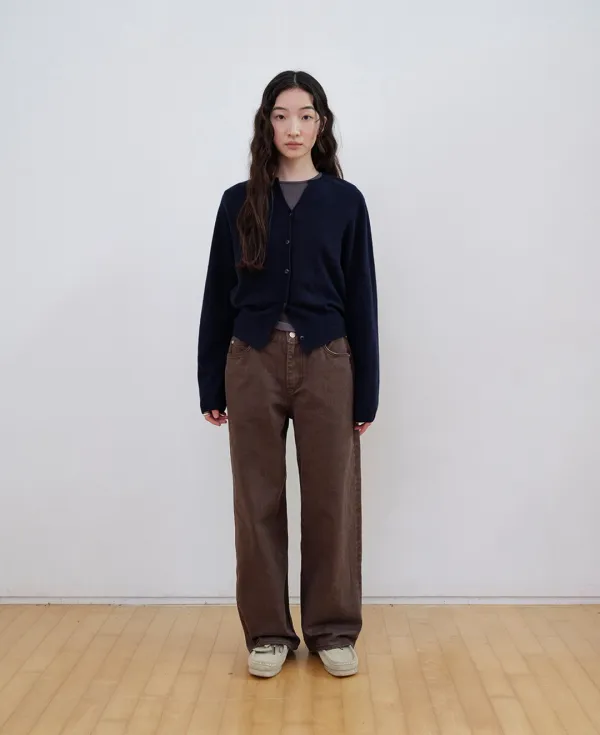 Cashmere whole garment round cardigan_NAVY