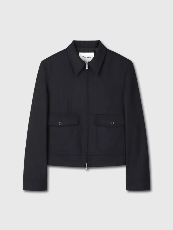 VIRGIN WOOL MILITARY BLOUSON JACKET_ NAVY STRIPE