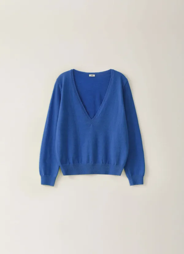 [Limited] Kid Slim V-neck Knit - Blue