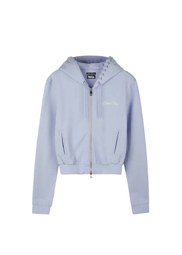 [X Gila] SIDE EYELET SIGNATURE LOGO HOOD ZIP-UP / SKY BLUE