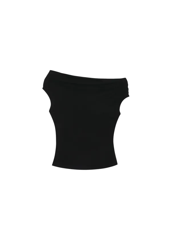 [2ND] FLOW NECK DRAPE HALF-T, BLACK