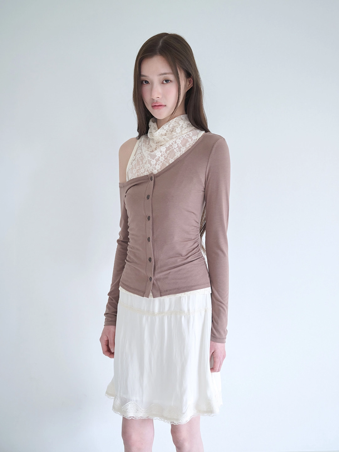 낫유어로즈 Lace drape cardigan set (Brown) 상품 이미지 2