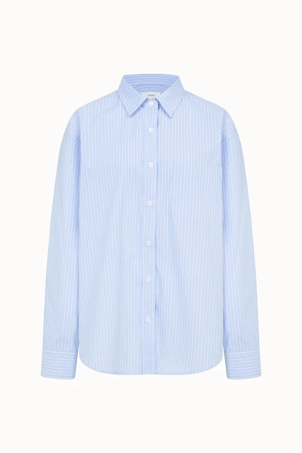 Loose Fit Stripe Shirt[LMBFSPSH321]-Breeze Blue
