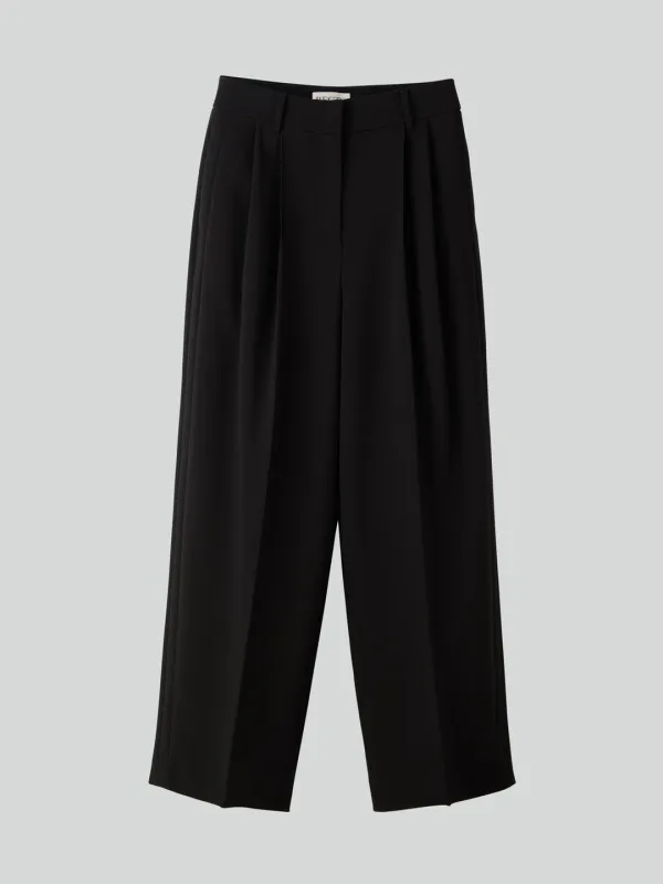 DOUBLE PLEATED WIDE PANTS (BLACK)