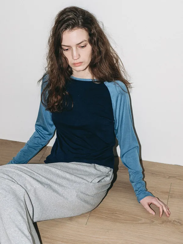 [RE STOCK] Two tone Raglan Top - Navy/Blue