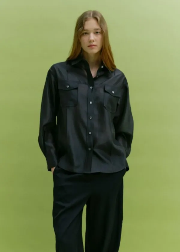 SILKY SHEER BLOUSE (dark navy)