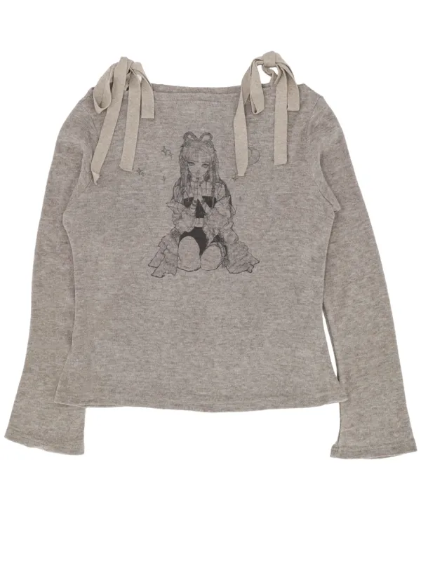 SURYUN MOON RIBBON KNIT TOP MELANGE BEIGE