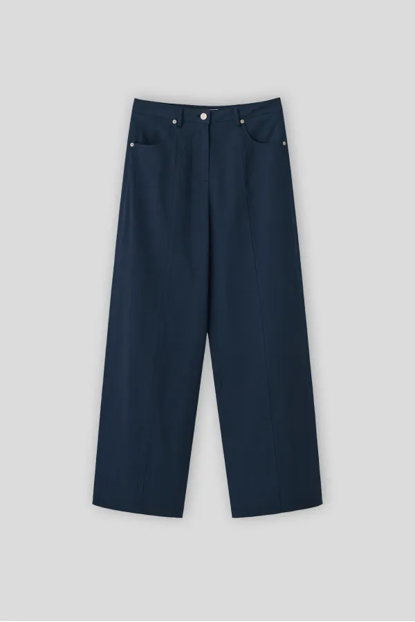 (1st re-stock) T/T Line cut cotton pants (navy)