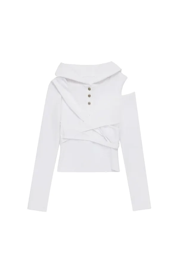 STRAP HOODED LONG SLEEVE TOP WHITE