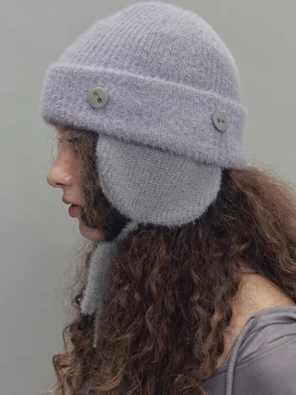 2 WAY EARFLAP BEANIE TWO TONE MIX PURPLE MELANGE