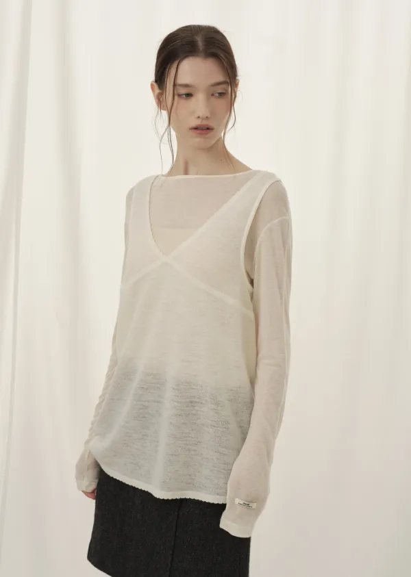 [9/21 예약배송] LEAF WOOL LAYERED TOP (cream ivory)