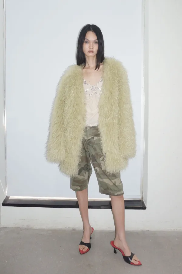 Faux Fur Middle Jacket Pale Green