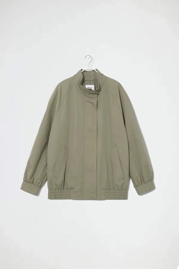 HIGH NECK SHIRRING BLOUSON - SAGE