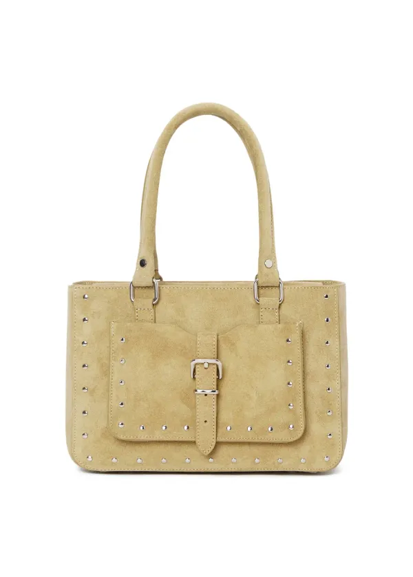 SUEDE STUD TOTE BAG (BEIGE)