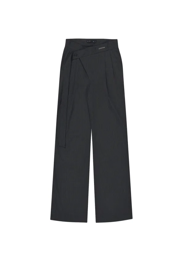 OVER TIE WIDE PANTS, STRIPE CHARCOAL