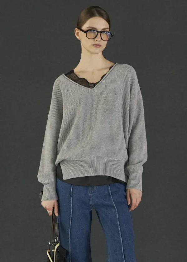 V-NECK LOOSE-FIT KNIT_GRAY