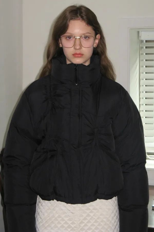 Ribbon Detail Puffer Jacket (Black)