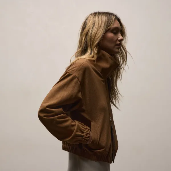Perforated Suede Blouson Jacket - Gingerbread