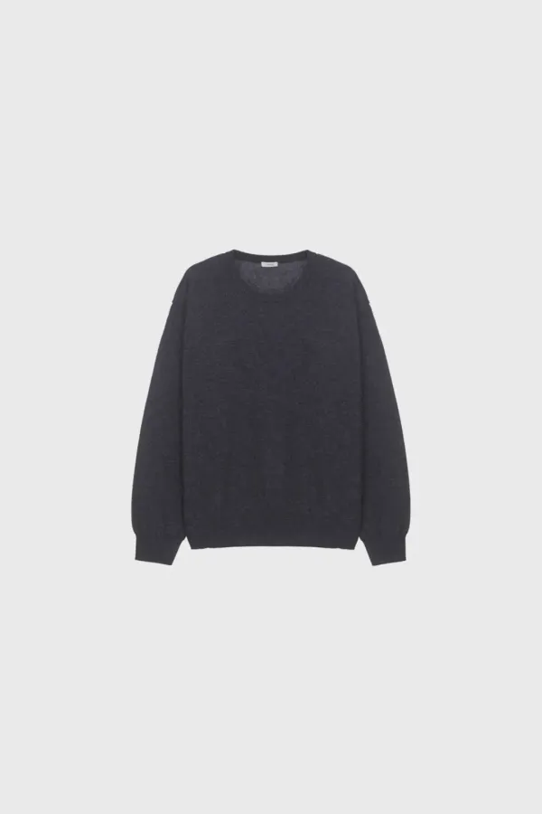 Cashmere round neck knit (melange beige / dark gray / brown)