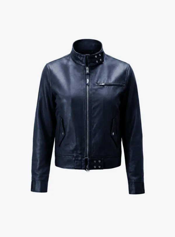 [w-jkt26-020] Spina High-Neck Jacket - Navy Leather