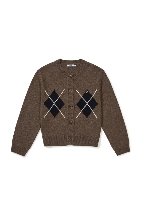 [25FW clove] Argyle Knit Cardigan (Brown)