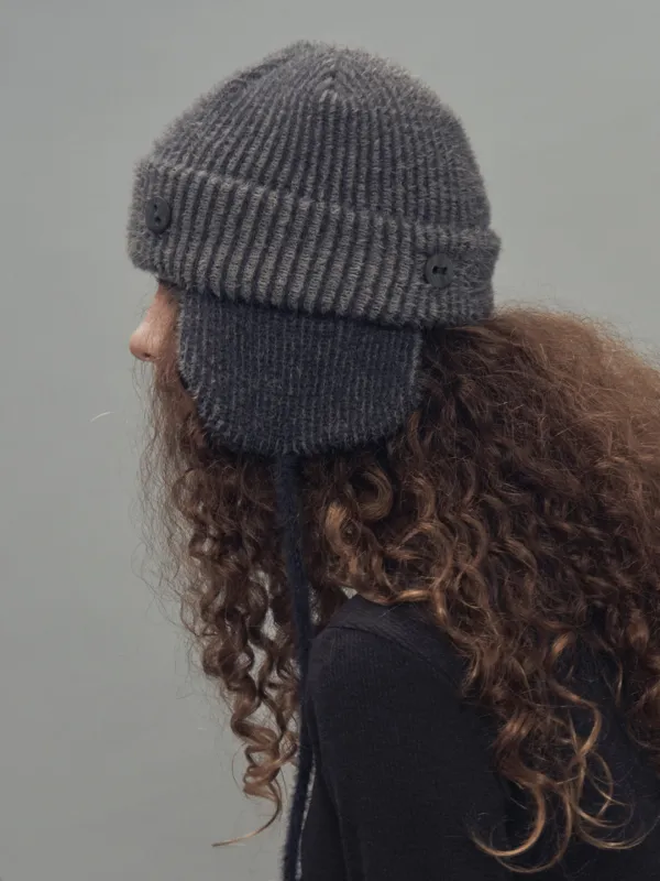 2 WAY EARFLAP BEANIE TWO TONE MIX CHARCOAL