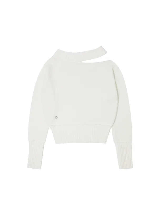 [2ND] NECK CUTOUT SLIMFIT KNIT, IVORY