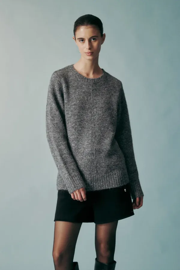 WOOL BLEND KNIT TOP DARK GRAY