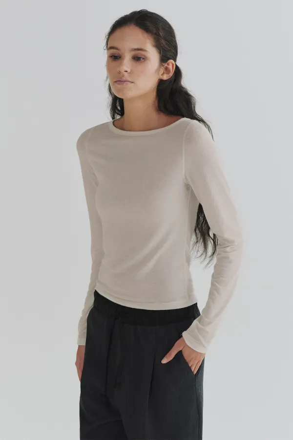 Flat stitch tencel tee (oatmeal)